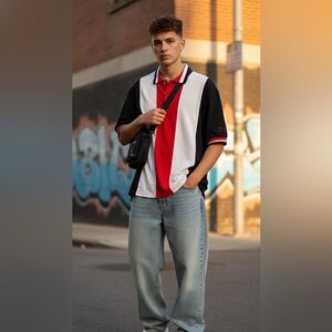 Vintage 90s Ash City Colorblock‎ Polo Shirt Made in Canada Wheatheart XL